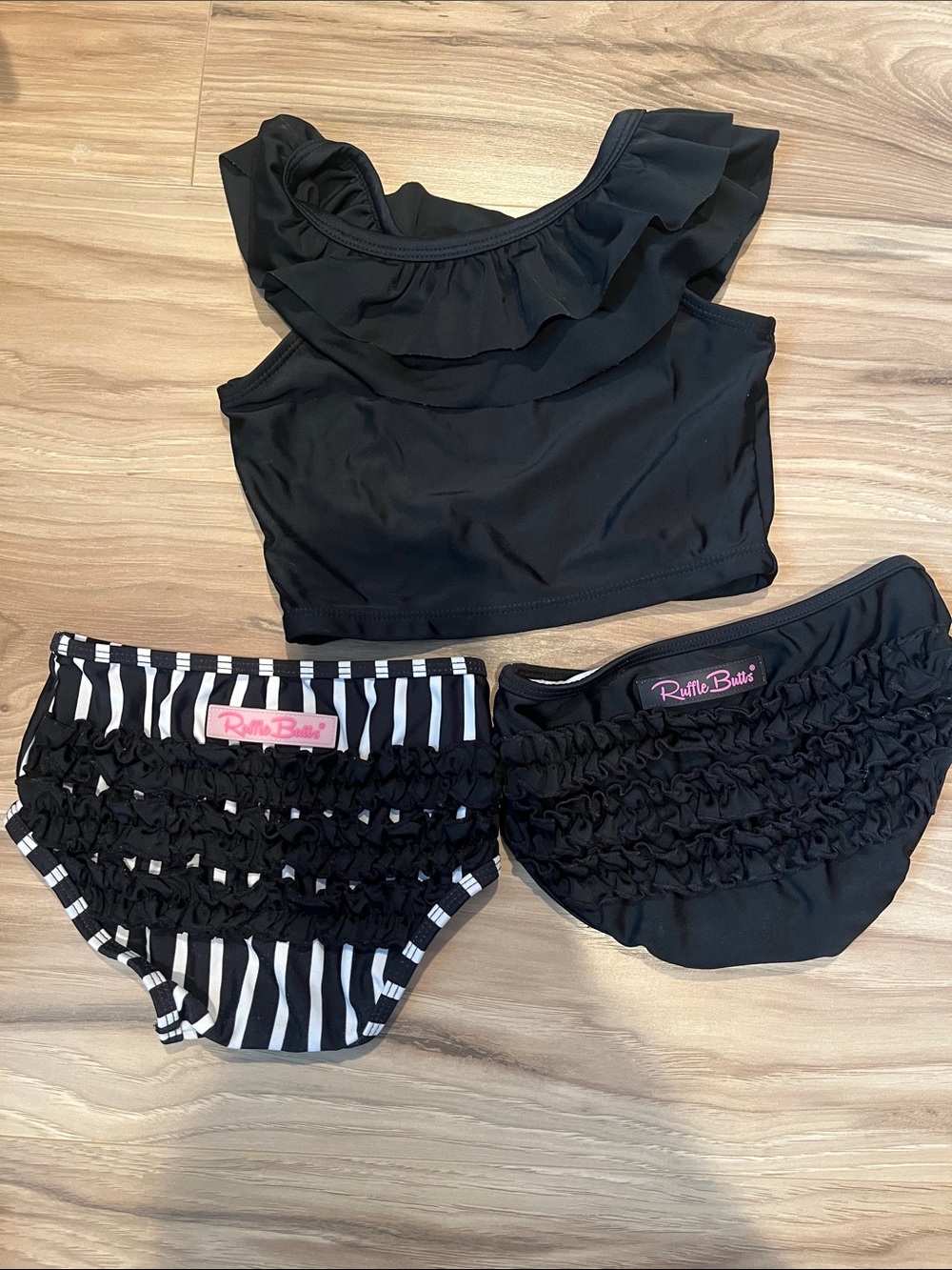 Ruffle Butts Black and White Girls One-Piece Swim Set